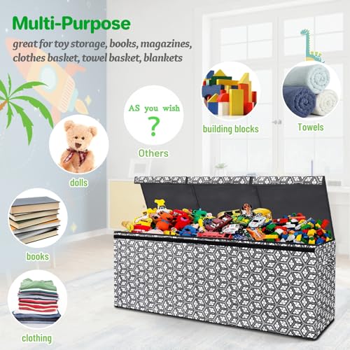 LargeToy Box, Made with Sturdier Wood Board - Collapsible Sturdy Storage Bins with Lids, Kids Toy Box Chest Organizer for Boys Girls, TC01,02,04 Upgraded Version