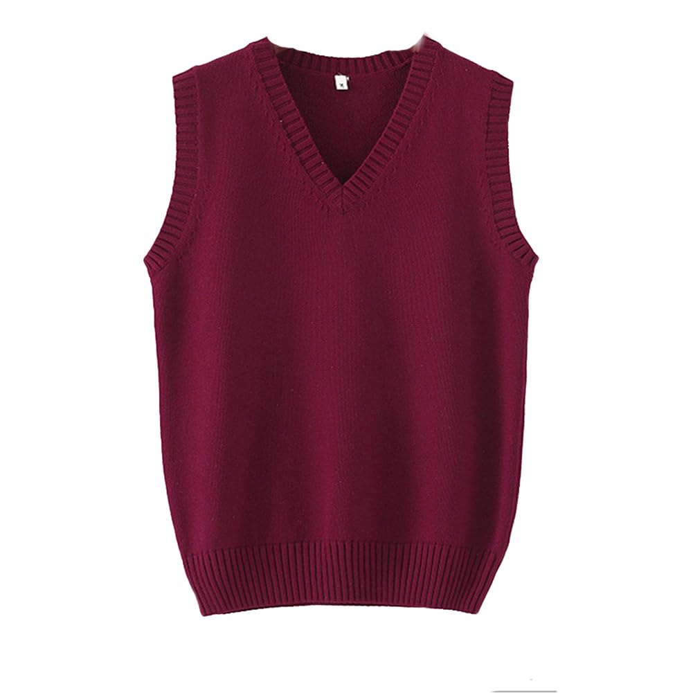 Men Women Knitted Cotton V-Neck Vest JK Uniform Pullover Sleeveless Sweater School Cardigan