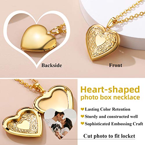 Goldchic Jewelry Photo Engraved Heart Lockets Chains, 18K Gold Plated Love Heart Locket Necklace That Holds Pictures With 22 Inch Chain For Women #TOP3