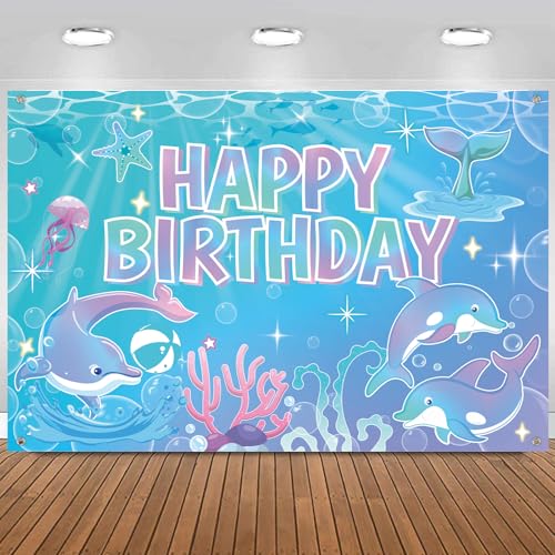 Dolphin Birthday Party Supplies Backdrop Blue Birthday Photography Background for Ocean Dolphin Theme Birthday Baby Shower Party Decorations