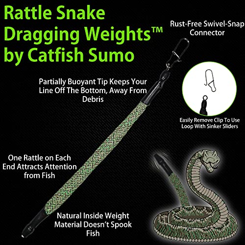 Rattle Snake Dragging Weights, Snagless Sinkers for Dragging, Trolling, and Drifting. Rattles to Attract Catfish (4oz, 5-Pack) - Thumbnail 3