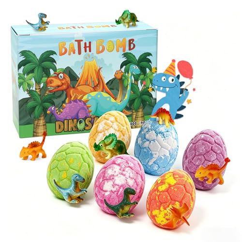 6pcs Dinosaur Bath Bombs Bathbombs with Surprise Inside Dinosaur Organic Natural Colorful Bubble Bath Fizzies Balls Spa Bathbombs Gift Birthday Gift for Boys Girls