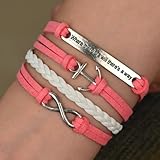 Infinity Anchor Antique Silver Friendship Velvet Leather Cute Bracelet