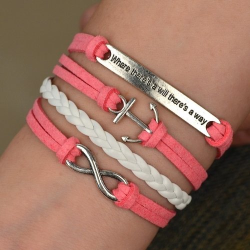 Infinity Anchor Antique Silver Friendship Velvet Leather Cute Bracelet