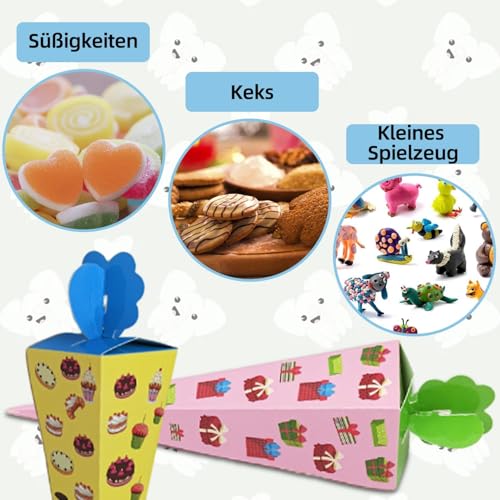 DIY Geschwistertüte Zuckertüte Geschenkverpackung, 8 Stück Faltbare Zuckertüte Geschenkverpackung Schultüte Mädchen Zuckertüte klein für Kinder Mädchen Party