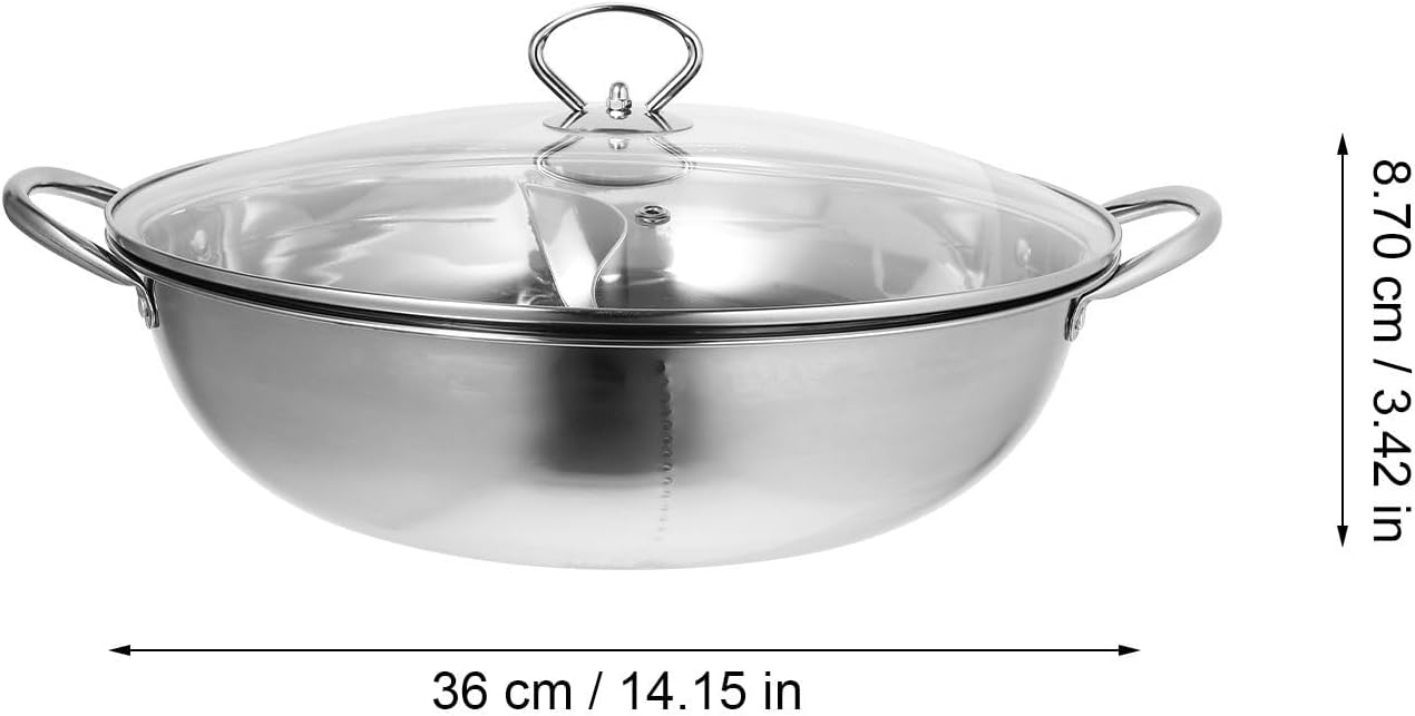 Stainless Steel Hot Pot Cooking Pot with Divider, Dual Compartment