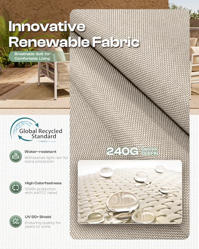 Oasbira Aluminum Outdoor Patio Furniture Set with Dual-Layer Coffee Table, 4 Piece Modern Patio Conversation Sets with PE Rope, Outdoor Sectional Sofa with Thick Cushions for Balcony, Porch, Beige - Thumbnail 5