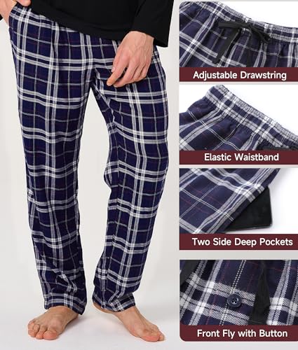 BAMBOO COOL Mens Christmas Pajamas Set Plaid Pjs Pijama Soft Lightweight Sleepwear Long Sleeve Woven Pants with Pockets4