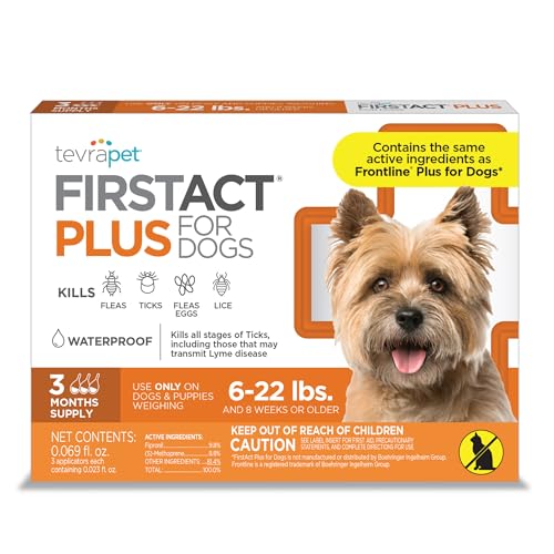 FirstAct Plus Flea Treatment for Dogs, Small Dogs 6-22 lbs, 3 Doses, Same Active Ingredients as Frontline Plus Flea and Tick Prevention for Dogs