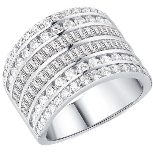Wide Wedding Band for Women AAAAA Cz Anniversary Bands Engagement Eternity Rings White Gold Size 5-10