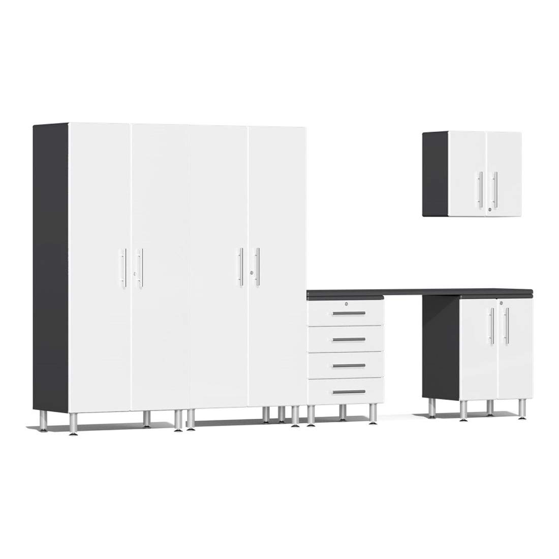 Ulti-Mate Ulti-MATE UG27061W 6-Piece Garage Cabinet Kit with Channeled Worktop in Starfire White Metallic,White,Grey