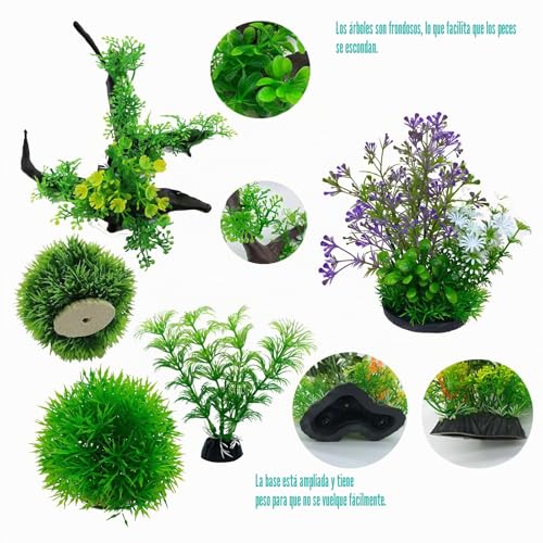 Miniatura 4 de Naturezhen 9 Piezas Plantas Artificiales De Acuario, Decoracion Para Acuarios, Plantas Plástico Peceras, Roca De Poliresina, Se Puede Utilizar En Peceras Y Acuarios