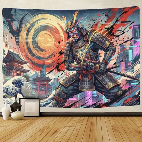 ASDFGHJKLZA Samurái Tapiz de Pared Impreso en 3D Ciberpunk Decoración de Arte de Pared Japón Decoración de Habitación Dormitorio Salón Hogar 180cmx230cm