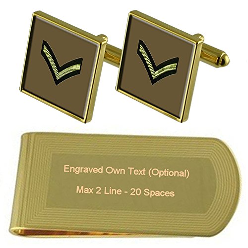 Insigne Lance Corporal boutons de manchette argent et collier or