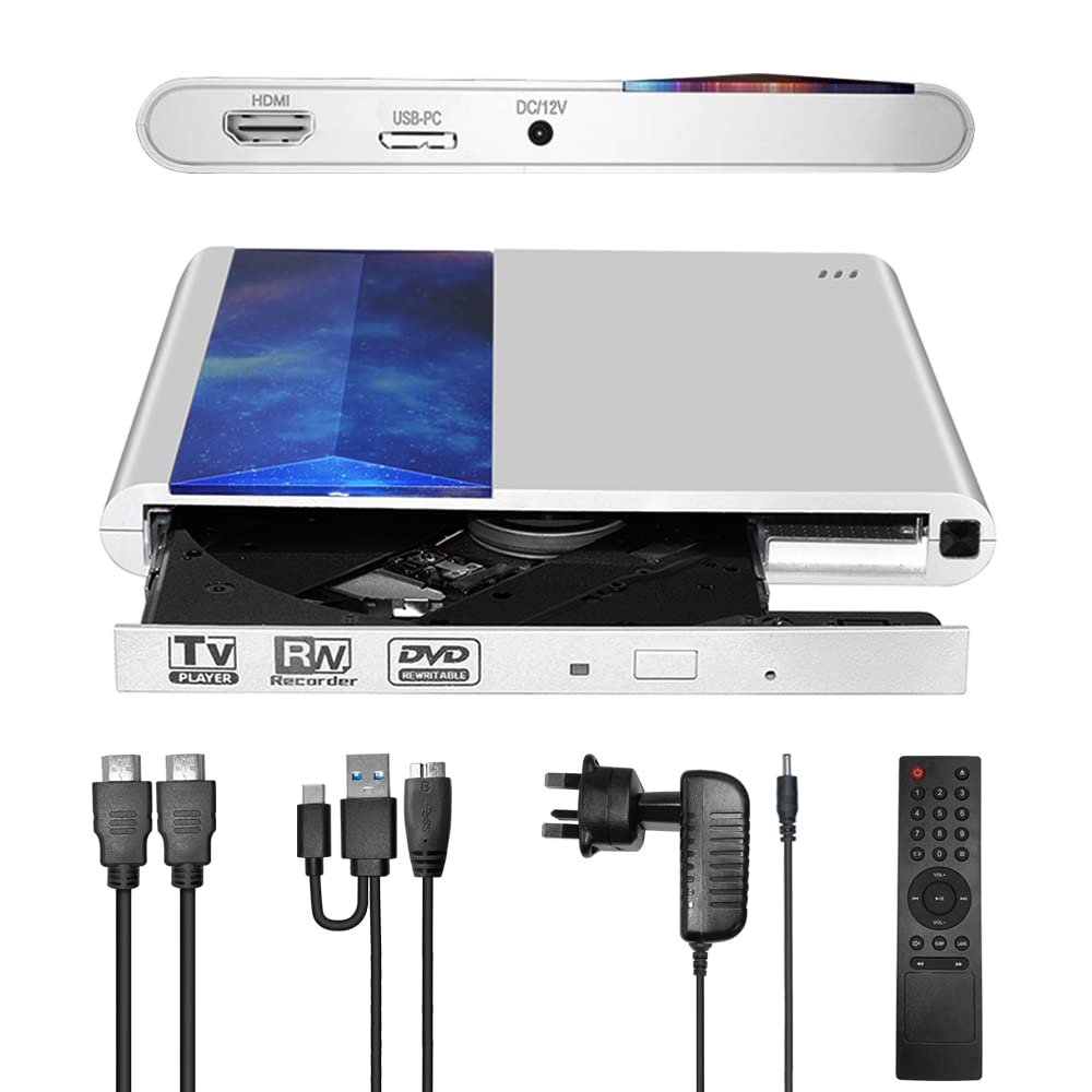 DEEPFOXExternal CD Drive,DVD Drive Support Connecting HD TV,USB 3.0 & Type-c Portable CD/DVD +/-RW Rewriter Burner Portable High Speed Data Transfer Compatible with TV Laptop Desktop PC