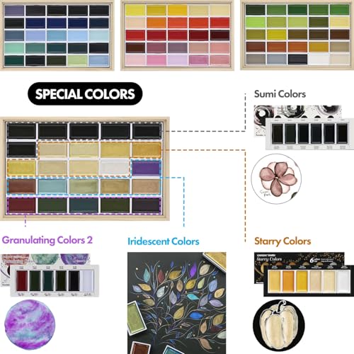 Image of Kuretake GANSAI TAMBI Watercolour Paint Set 100 Colours IV with Wooden Box, Professional-quality art supplies for artists, Non-Toxic, Made in Japan