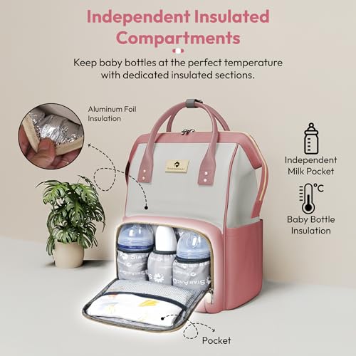 Image of StarAndDaisy Diaper Bag / 30L Lightweight Diaper Bag for Mothers for Travel with 3 Insulated Bottle Pockets /Baby Bag for Mother Travel & Maternity Bag for Baby - Pink Grey