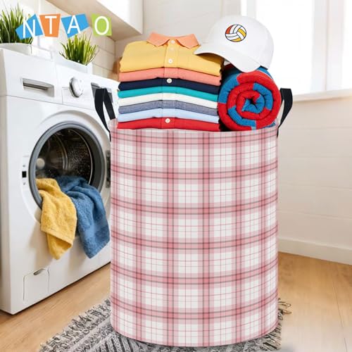 Image of NTAOHAMPER Laundry Hamper, Waterproof Storage Bin, Baby Nursery Hamper, Clothes Organizer Basket, Room Decor (Pink Plaid)