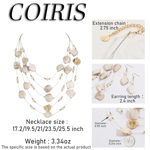 Image of Coiris Natural Seashell Choker Necklaces Earrings Jewelry Set for Women Starfish Shell Freshwater Pearl Collar Necklaces for Women Irregular Mother of Pearl Jewelry Set