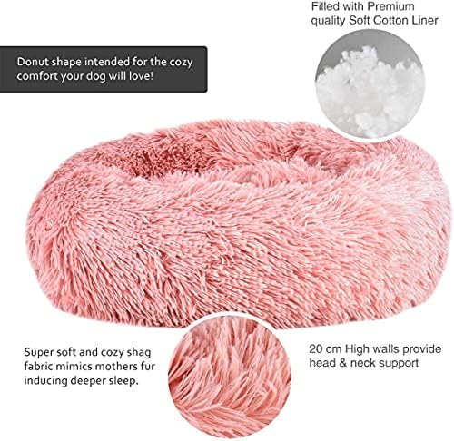 Calming Dog Cat Donut Bed Queta Plush Pet Bed Fluffy Cuddler Round Bed with Non-Slip Bottm (70cm)