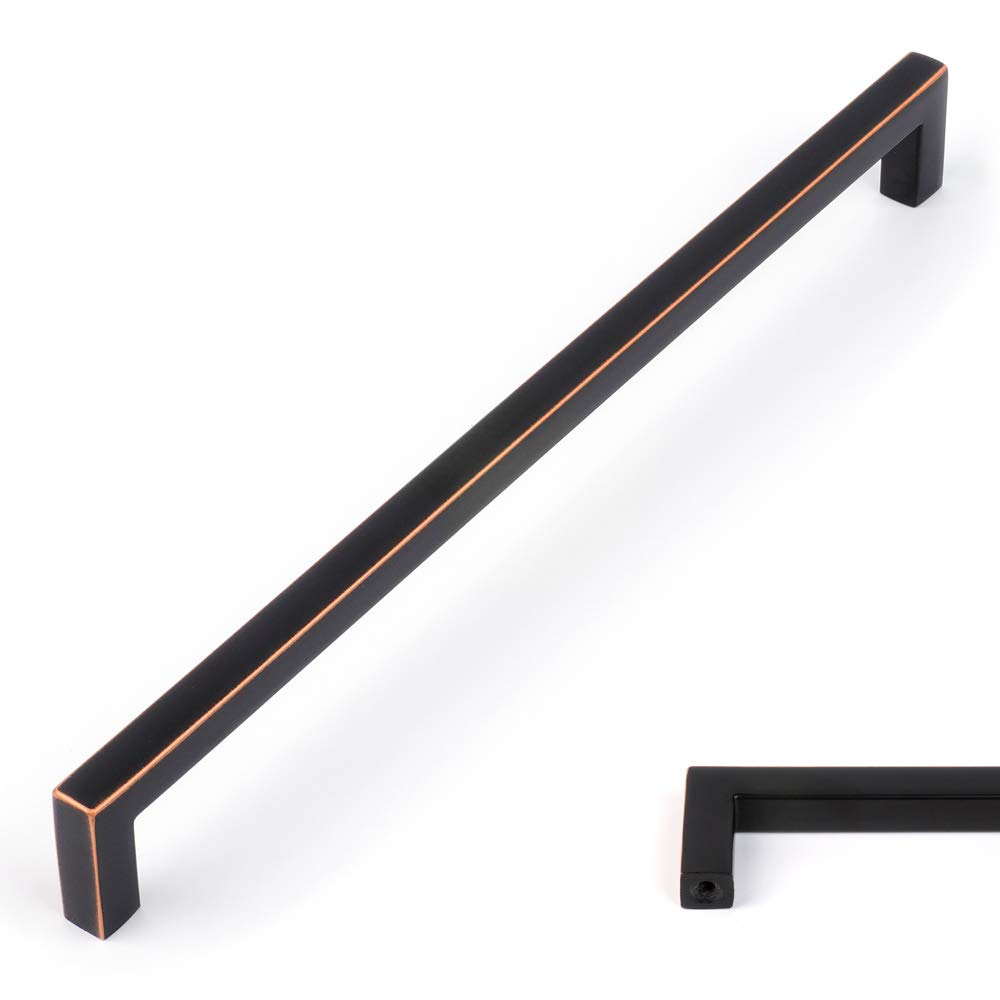 KOOFIZO Solid Square Bar Cabinet Handle - Oil Rubbed Bronze Furniture Pull, 10 Inch/256mm Screwhole Distance, 10-Pack for Kitchen Cupboard Door, Bedroom Dresser Drawer, Bathroom Hardware