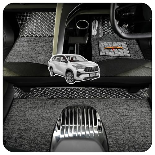 Image of CONTINENTAL [Butterfly 7D Hycross Car Mats] Luxury 7D Car Floor Mats for Hycross 7 Seater (2022-2026) || Scratchproof & Waterproof Hycross 7D Car Mats || Color - Black & Silver