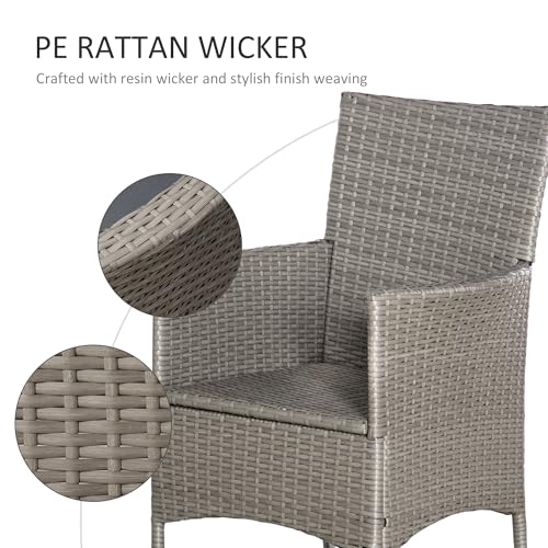 Outsunny 4 Pieces Outdoor PE Rattan Dining Chairs Set with Cushion, Garden Armchair with Armrests, High Backrest, Metal Frame Patio Wicker Furniture, Grey 7 Outsunny 4 Pieces Outdoor PE Rattan Dining Chairs Set with Cushion, Garden Armchair with Armrests, High Backrest, Metal Frame Patio Wicker Furniture, Grey - Image 7
