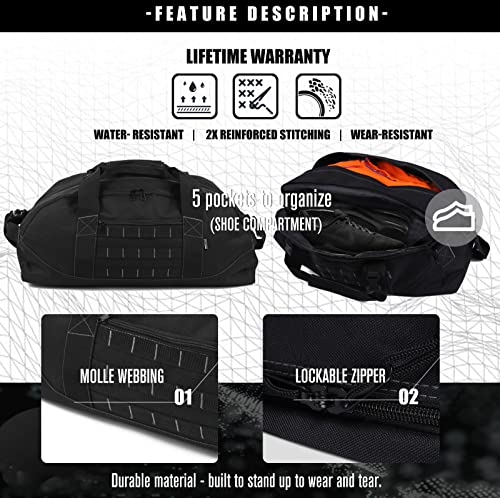 Insstuid Gym Bag Duffle Bags Sports Travel Workout Bag With Shoes Compartment For Men Women Durable & Water Resistant For Tactical,Military,Overnight,Weekender,Football,Basketball Black #TOP5