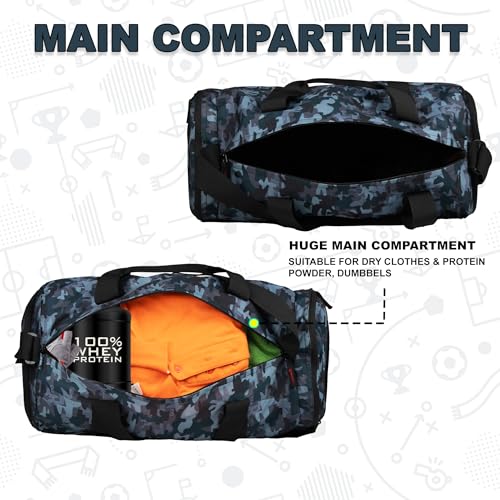 Image of Whackk Cardio Wild Stone Black 31L Gym Fitness Workout Training Sports Travel Duffle Bag Separate Shoe Pocket Dry Wet Pocket Multipurpose Carry Bag Adjustable Strap Lightweight Sports Kit Men Women