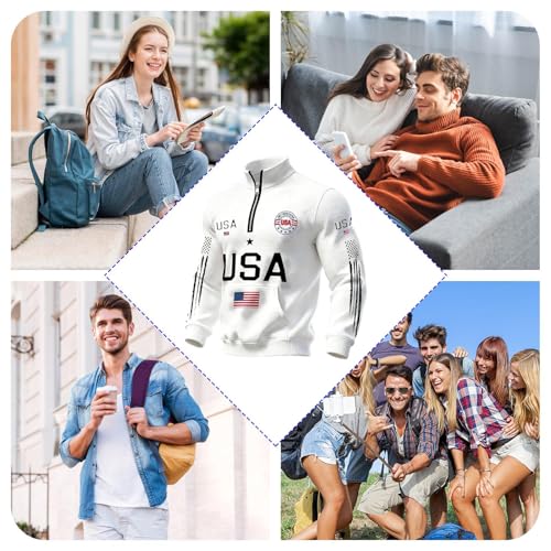 Sweat-shirt gaufré américain à manches longues et pull col montant pour homme de style usa