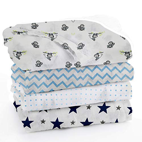 Image of baby cotton towel 100% Pure Cotton Muslin Baby Swaddle Blanket, Swaddle for Newborn Baby Super Soft Premium Cotton Receiving Wrapper Cloth, Stroller Cover-Pack of 4 with Size 120X100 CM - KIDO Love