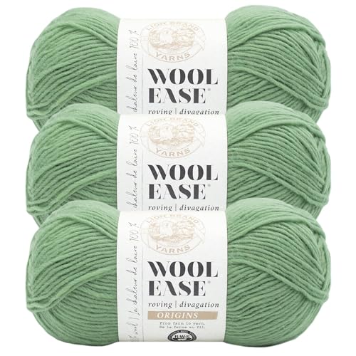 Image of Lion Brand Yarn, Wool-Ease Roving Origins Yarn, Willow, Green, 3 Pack