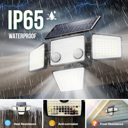 LYWALT Solar Outdoor Lights - 3000LM 188 LED Motion Sensor Outdoor Lights, 4 Heads Security Light,IP65 Waterproof, Easy Install,270°Wide Angle Flood Wall Light with 3 Modes for Backyard Yard by LYWALT - Used condition - Image 6
