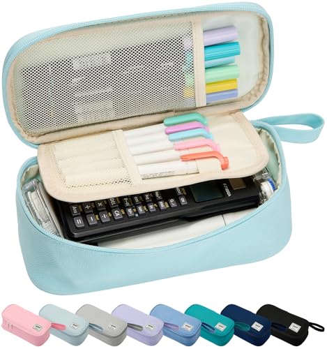 Image of SPACEMATE Pencil Case Pouch Box Bag School Supplies Girls Boys Kids, Cute Preppy Stuff Large Big Capacity Aesthetic Pen Organizer, Back to College Stationary, Eggshell Blue, Standard Stlye, 1800ml
