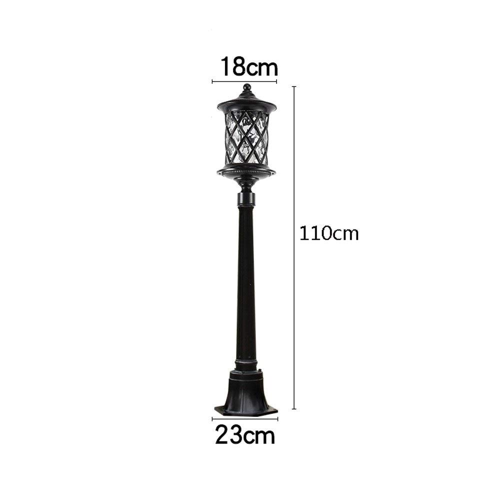 Illuminazione Esterna Europea Lampioni stradali E27 Paralume in Vetro Lampada da Paesaggio Luminosa IP54 Lampada da Giardino Professionale Impermeabile Palo Alto in Lega,Black_Height 110cm