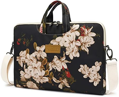 Dachee Black Peony Patten Waterproof Laptop Shoulder Messenger Bag Case Sleeve for 14 Inch 15 Inch Laptop Macbook Pro 15 Case Laptop Briefcase 15. 6 Inch