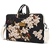 DACHEE Black Peony Patten Waterproof Shoulder Messenger Bag Case Sleeve for 14 Inch 15 Inch Laptop Briefcase 15.6 Inch