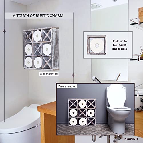 Tic Tac Toe Toilet Paper Holder | Rustic Wall Mounted Floating Hanging Or Freestanding Storage Wooden Shelf | Over The Toilet Roll Storage Rack Organizer | Bathroom Vintage Decor (Farmhouse White) #TOP2