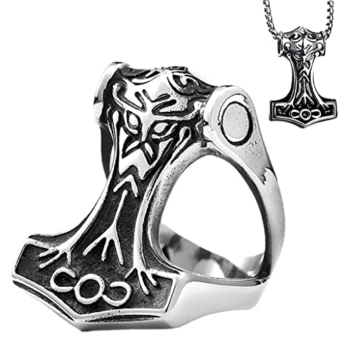 Bague Viking Homme et Femme avec Collier Pendentif Marteau