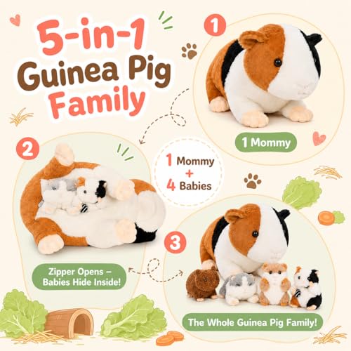 Image of Guinea Pig Plush with 4 Babies, 19.7 inch Stuffed Animal Family Set
