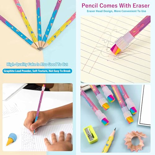 Image of Zest 4 Toyz Graphite Pencil Set of 2-24 PCS Premium Wood Graphite Pencils with 2 Ice-Cone Shaped Erasers - Easy to Sharpen Pencils Suitable for School Kids Art Drawing