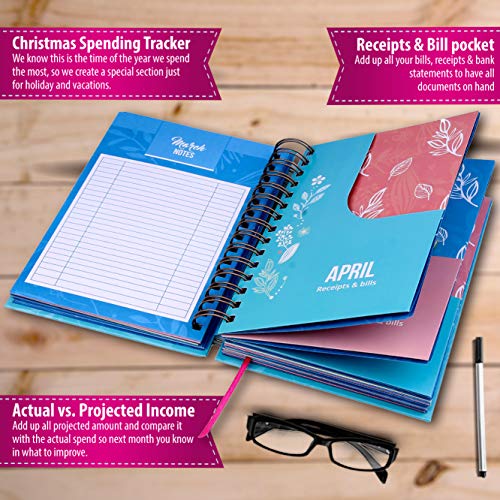 Budget Planner Bill Organizer Book - (Non-Dated) Monthly Budget Notebook and Expense Tracker – Finance Planner Bundled with Cash Envelopes – Budget Ledger with Pockets