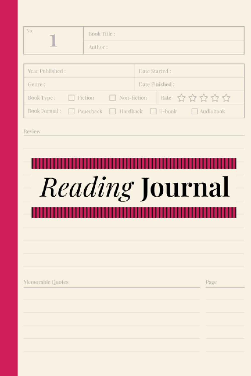 JUNJ Reading Journal: Track & Review 100 Books - Ruby Red Cover Reading Log for Book Lovers