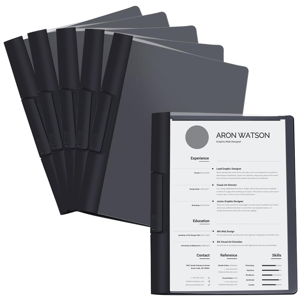 Paquete de 30 carpetas de presentación, cubiertas transparentes de informes de 9 x 11.4 pulgadas con clip oscilante, carpeta de documentos con 5 calcomanías para archivos de oficina de