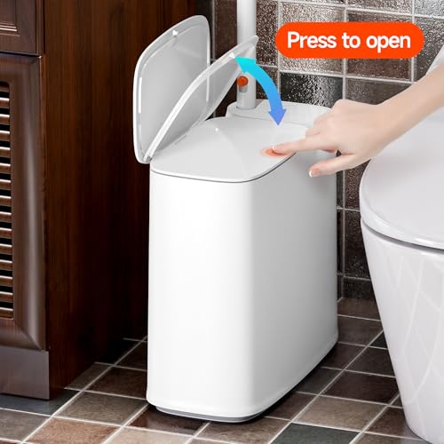 image for CTIME Bathroom Trash can Set, 2 Gallon White Small Trash Can with Lid,