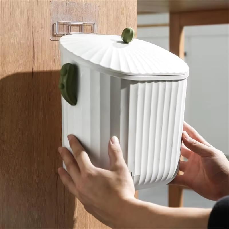 Image of Kitchen Trash Can - 2.1 Gallon 8 Liter Wall-Mounted Hanging Garbage Can with Lid for Kitchen Cabinet Door, Small Under Sink Trash Can for Cupboard, Bathroom, Polypropylene