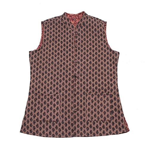 SHUBHANGI COLLECTIONS Women’s Light Brown Floral Cotton Quilted Reversible Sleeveless Jacket