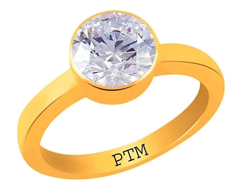 ptm Panchdhatu (5 Metals) Zircon (American Diamond) 3.25 Ratti to 10.25 Ratti or 3 Cts to 9.35 Cts Astrological Gemstone 22 K Gold Plated Ring for Men & Women-picture-46