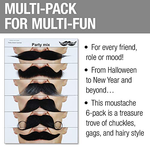 Mustaches Self Adhesive Fake Mustache Mix, Novelty, False Facial Hair Value Pack (6pcs.) by Mustaches - Image 3