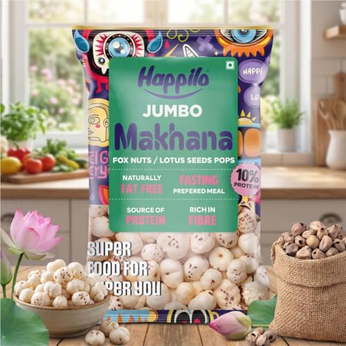 Image of Happilo Premium Jumbo Fox Nuts (Phool Makhana) 200g, Healthy Snack Low Calorie Gluten Free and Vegan